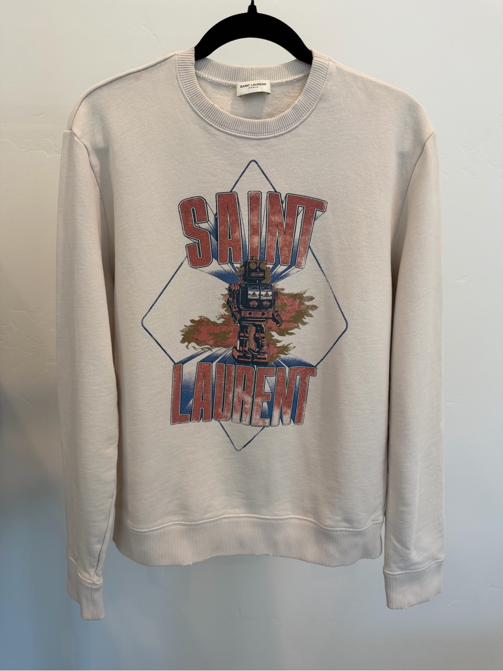 Saint Laurent Robot Print Sweatshirt Graphic Sweatshirt White Size Small